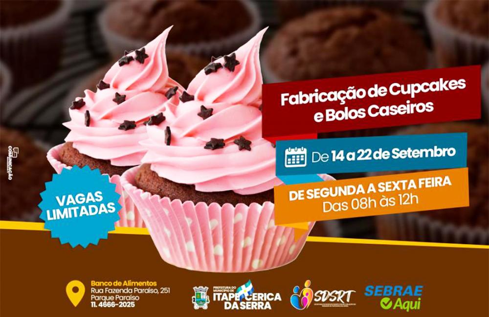 Curso gratuito de Fabricação de Cupcakes e Bolos Caseiros em Itapecerica da Serra; Saiba mais!