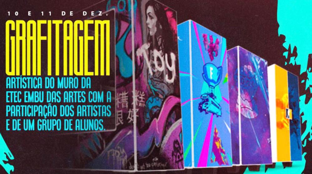 Embu das Artes: ‘Arte Urbana SP’ promove grafitagem artística no muro da Etec