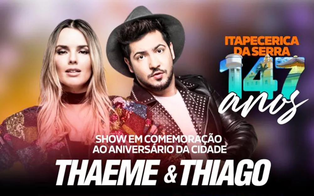 Show de Thaeme e Thiago será no Valo Velho em Itapecerica da Serra no dia 24 de maio