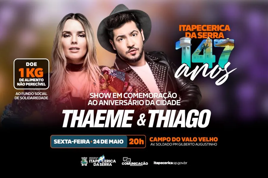 Itapecerica da Serra: Thaeme e Thiago realizam show no Valo Velho na sexta, 24 