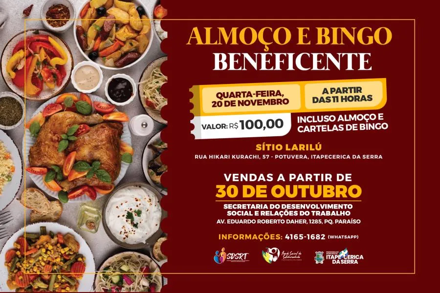 Itapecerica da Serra: Fundo Social promove Almoço e Bingo Beneficente