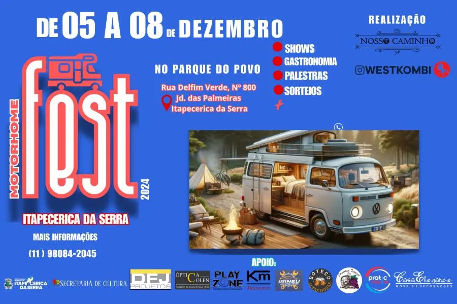 Itapecerica da Serra: Parque do Povo recebe em dezembro Encontro de Motorhomes