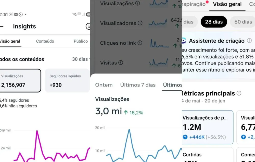 Prints que comprovam a audiência do Jornal SP Repórter nos últimos 30 dias nas redes sociais