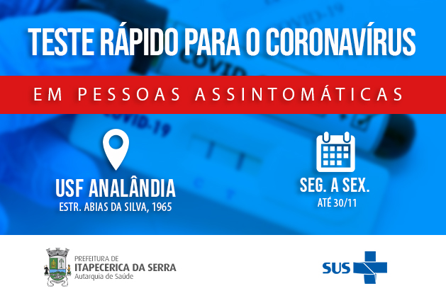 Itapecerica da Serra: teste rápido de coronavírus na USF Analândia é prorrogado até dia 18/12