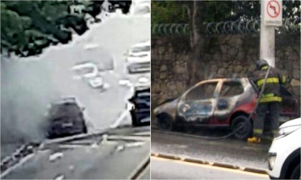 Carro pega fogo em Itapecerica da Serra 