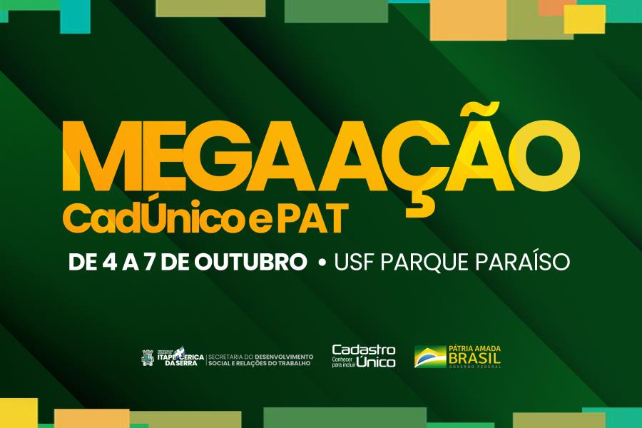 Itapecerica da Serra: Mega Ação do CadÚnico e Pat estará no Parque Paraíso